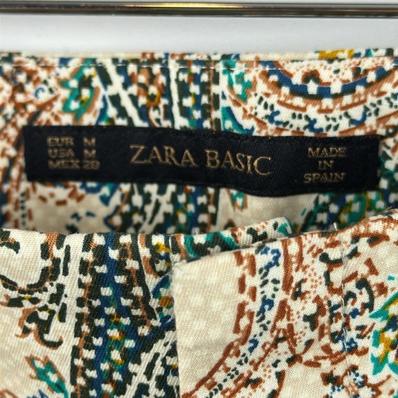 ZARA Paisley‎ Print Cropped Beige Aqua Pants Size M - New with Tags - Picture 8 of 12